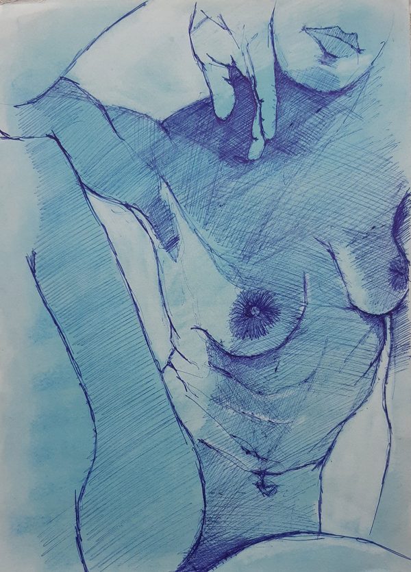 Blue nude,detail,mounted on white card