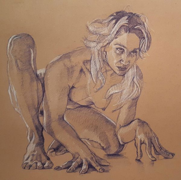 Crouching nude