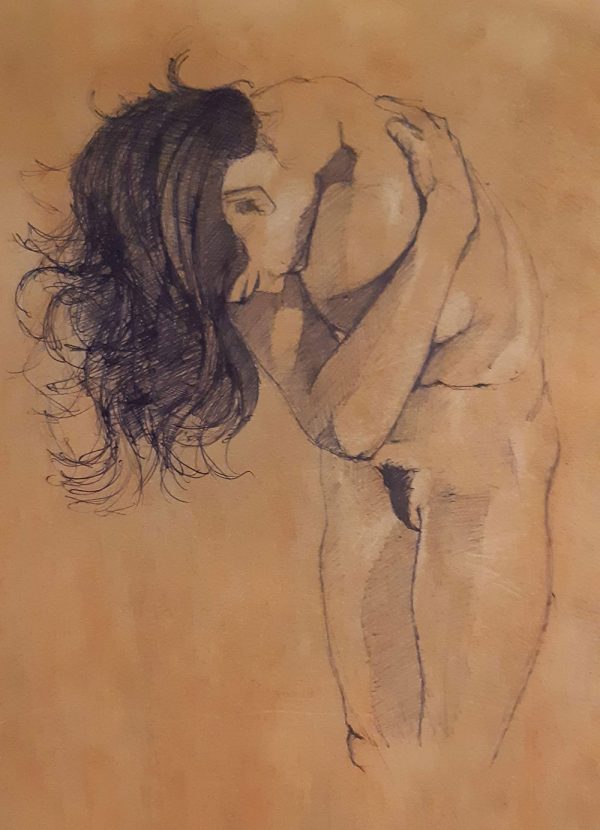 Nude with arms crossed,mounted on white card