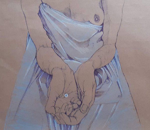 Nude with pearl in hand